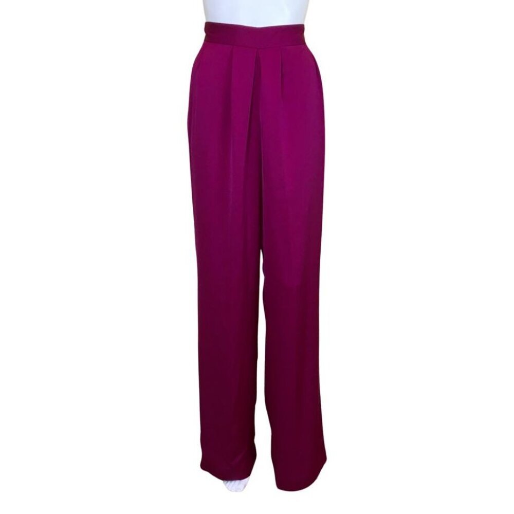 NWT Ramy Brook Women's Satin Iris Pants Wide Leg Silhouette Fuchsia Sz 2